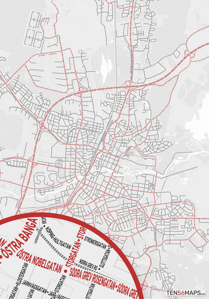Color Variant Ruby - White with mayor roads in red.