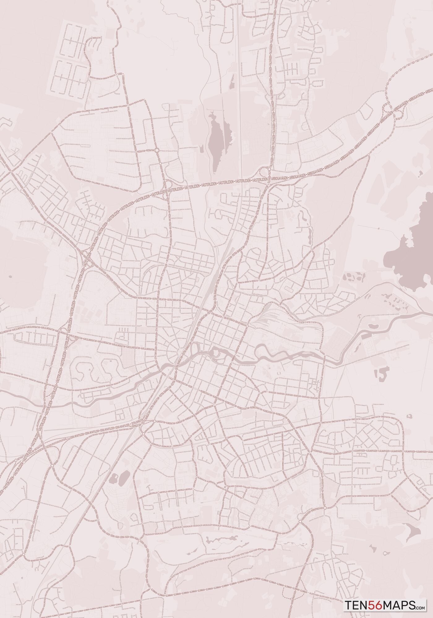 Color Variant Rose - Muted red roads and water.