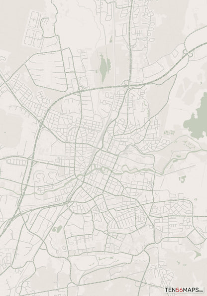 Color Variant Mint - Muted green water and major roads in darker green.
