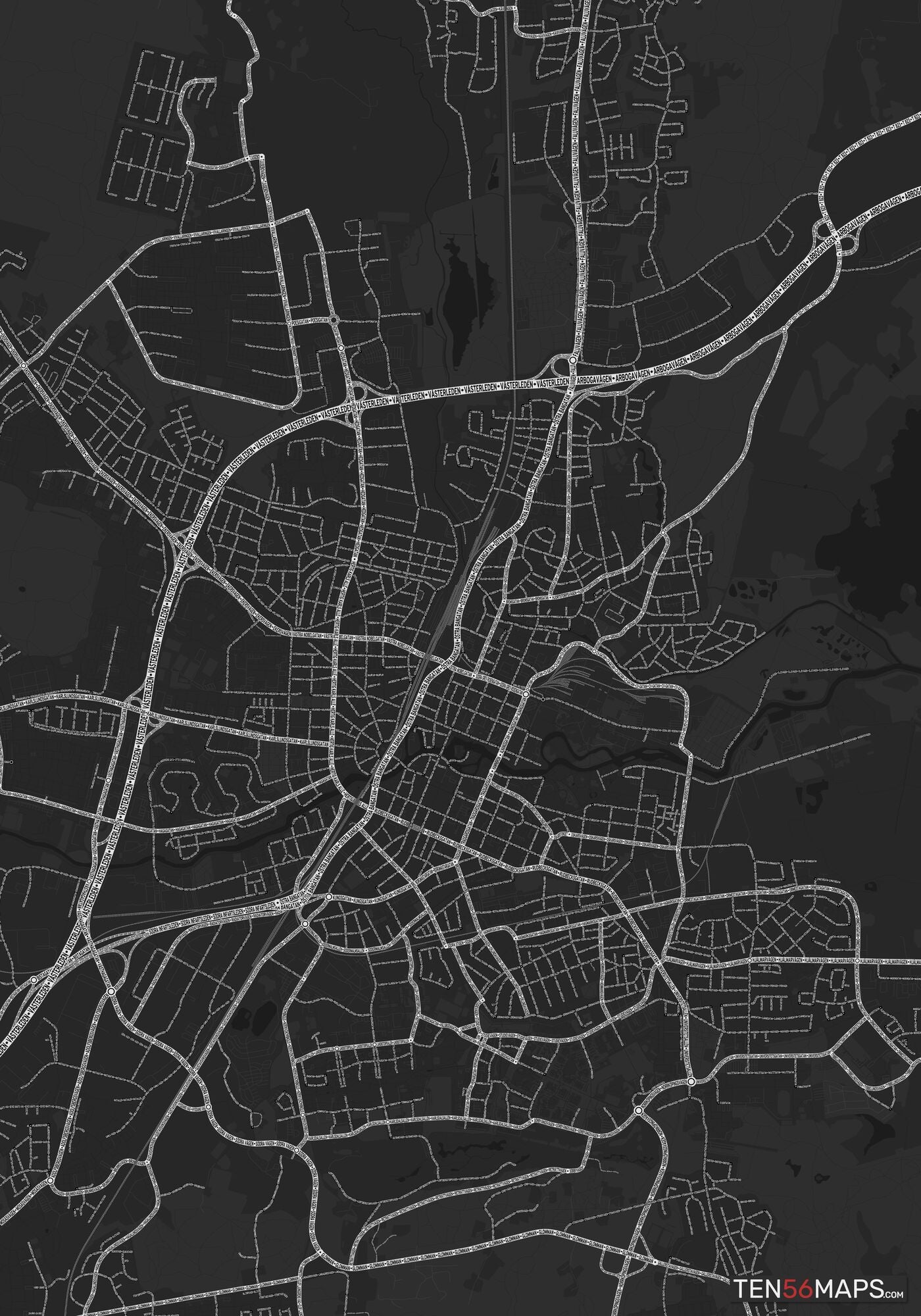 Color Variant Ruby - Dark grey with major roads highlighted in white.