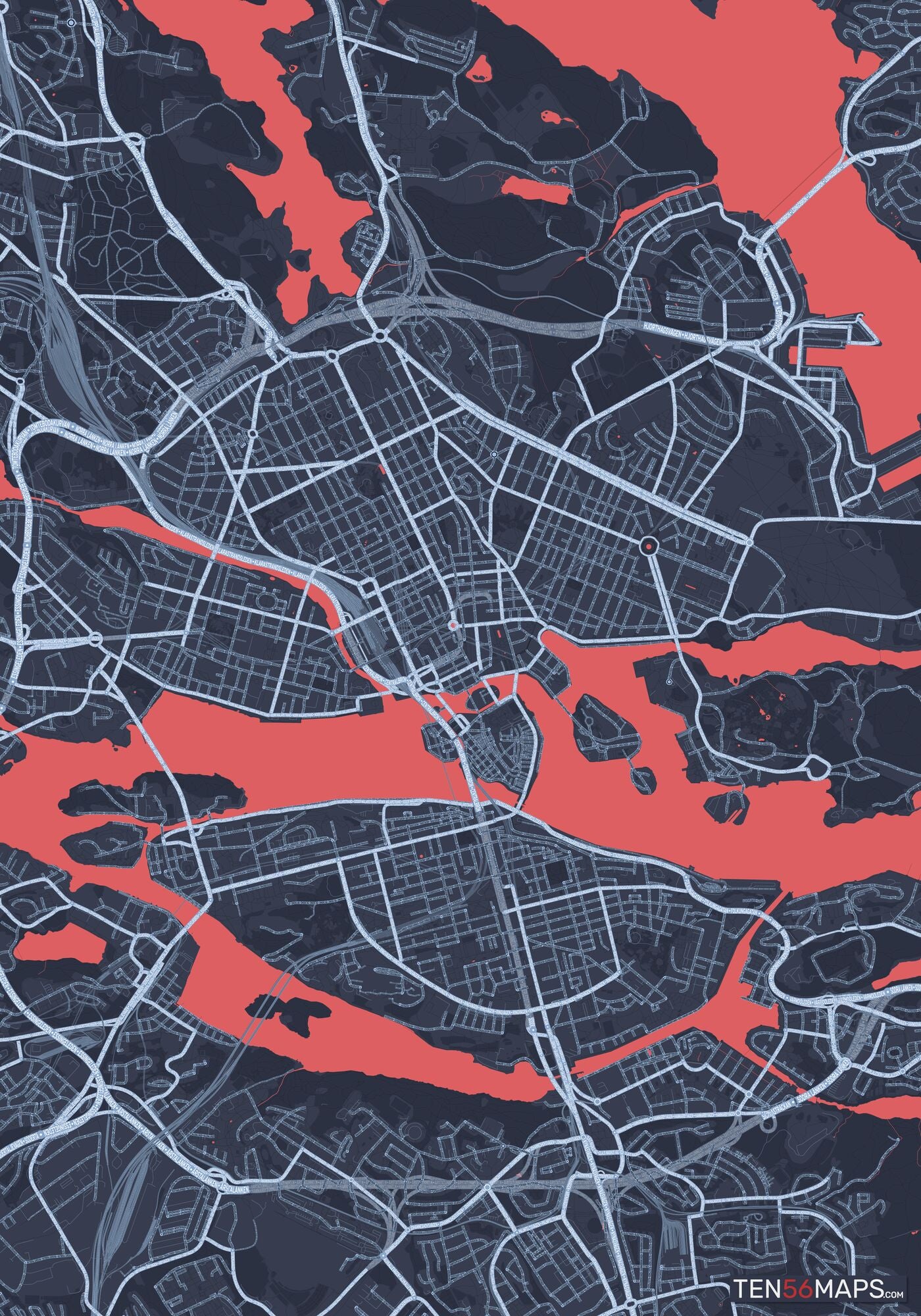 Color Variant Royal - Blue land with water in red.