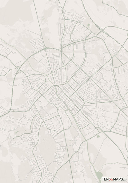 Color Variant Mint - Muted green water and major roads in darker green.