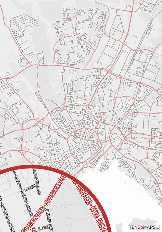 Color Variant Ruby - White with mayor roads in red.