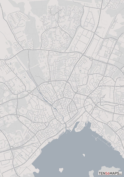 Color Variant Steel - Gray with water and major roads in muted blue.